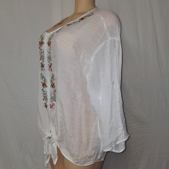 Zac & Rachel White Blouse with Floral Embroidery Bohemian Size XL - Picture 4 of 16
